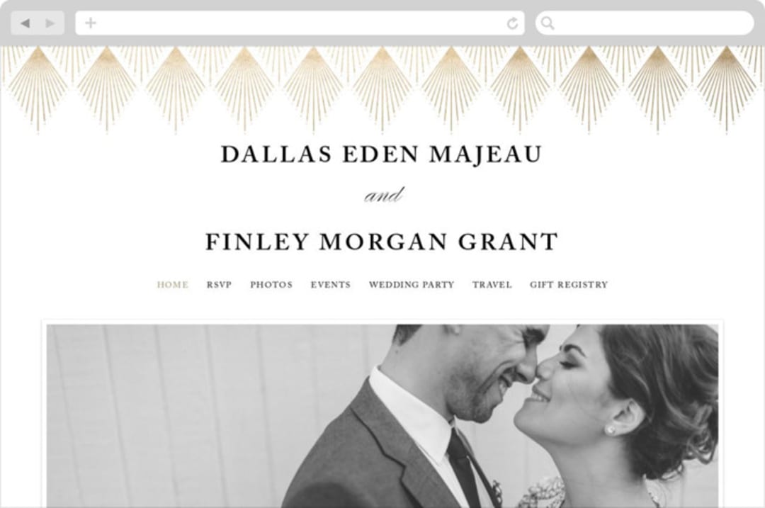 "Deco Fan Border" - Wedding Website in Classic White by Kelly Schmidt - Desktop Design