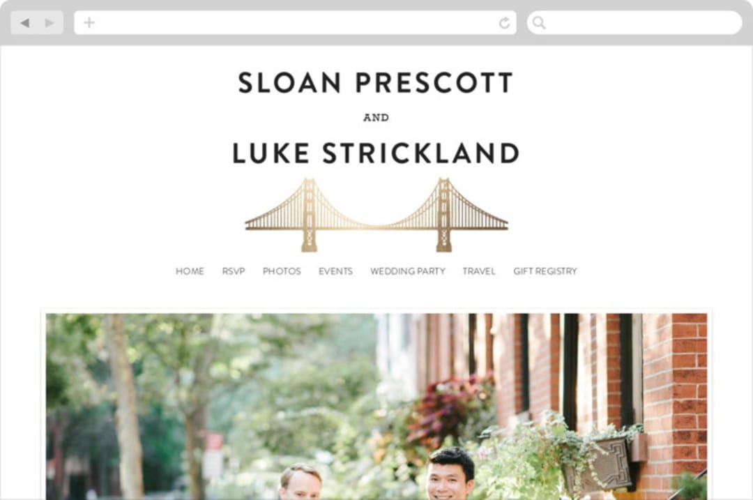 "Golden Gate Bridge" - Wedding Website in Gold by Hooray Creative - Desktop Design