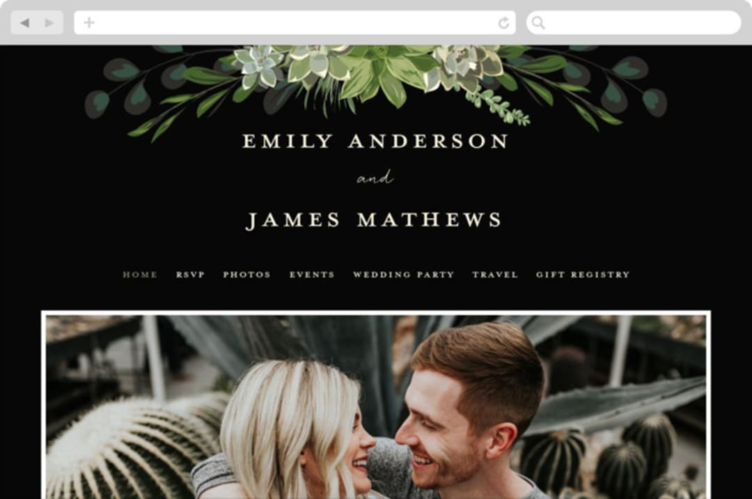 "Agave & Greens" - Wedding Website in Midnight by Susan Moyal - Desktop Design