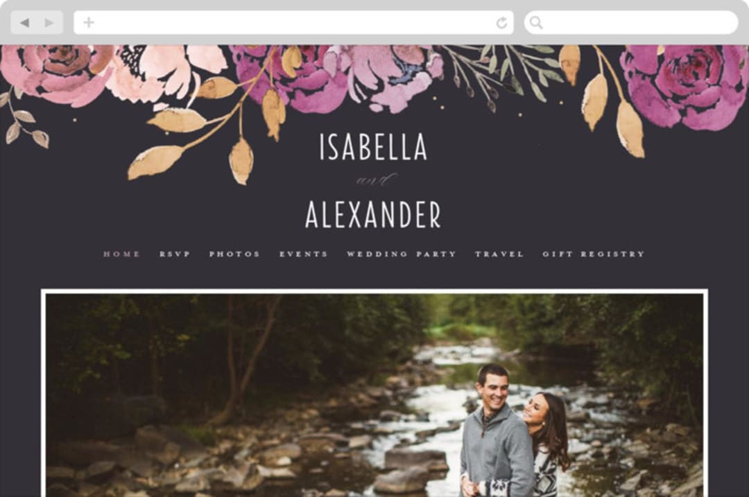 "Midnight Blooms" - Wedding Website in Payne Grey by Bonjour Paper - Desktop Design