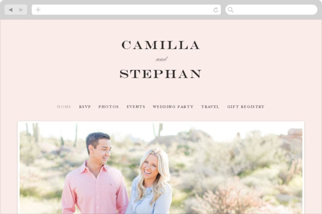 "Simply Framed" - Wedding Website in Blush by Maddy Hague - Desktop Design
