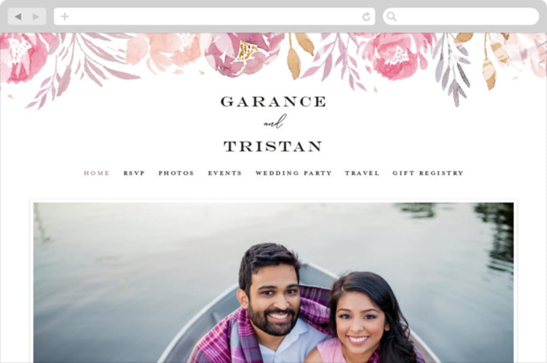 "Grand Bloom" - Wedding Website in Mauve by Bonjour Paper - Desktop Design