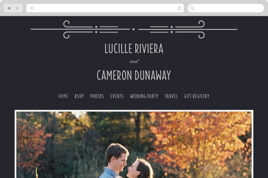 "Nouvelle Ere" - Wedding Website in Midnight by Bonjour Paper - Desktop Design