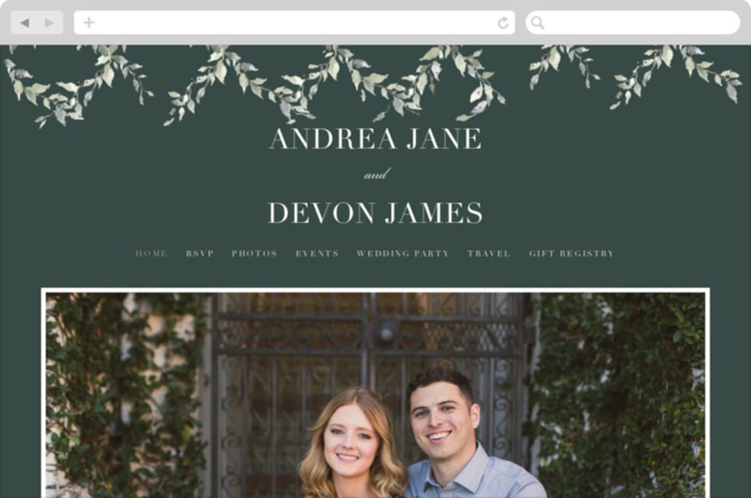 "Watercolor Wreath" - Wedding Website in Linen by Katrina Crouch - Desktop Design