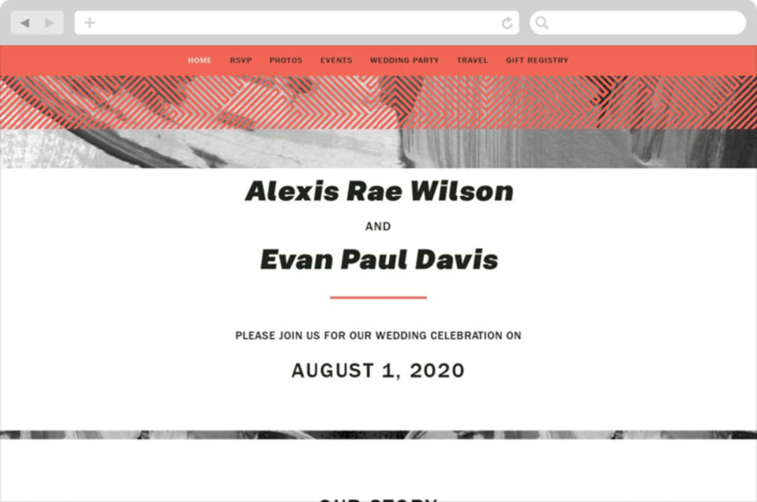 "Alexis" - Wedding Website in Coral by Calee A.H. Cecconi - Desktop Design