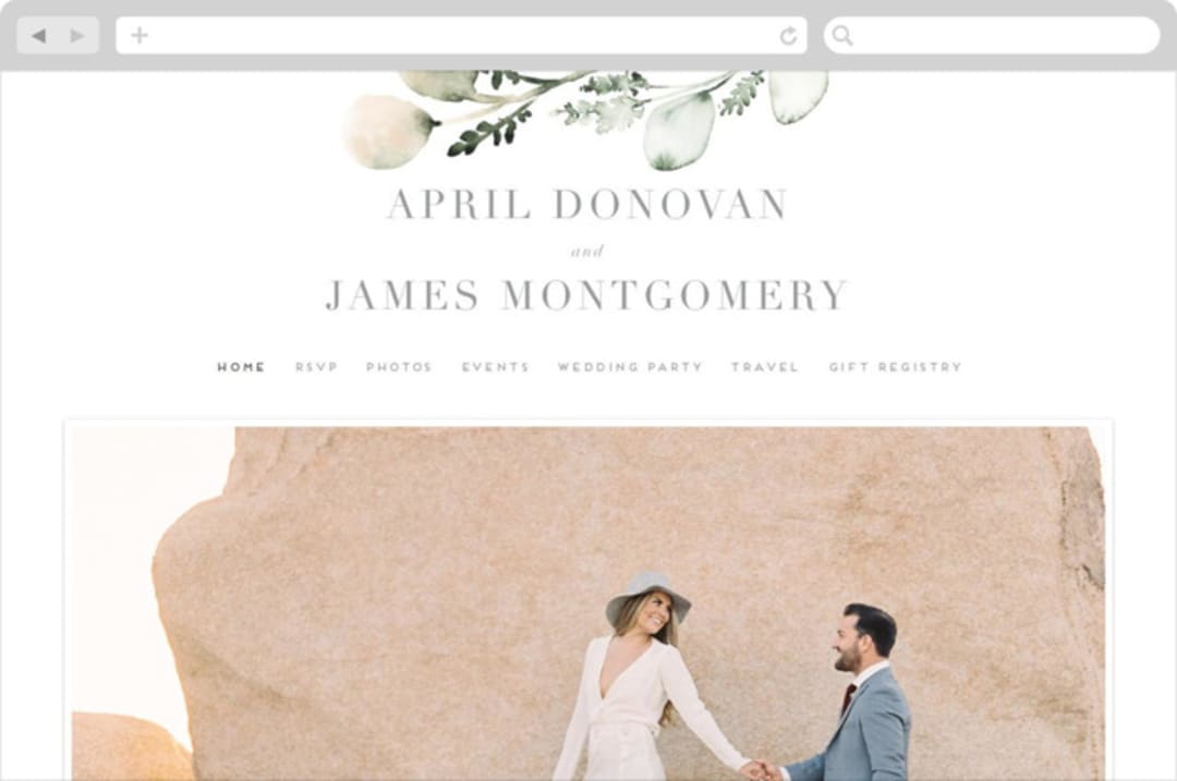 "Romantic Eucalyptus" - Wedding Website in Sage by Petra Kern - Desktop Design