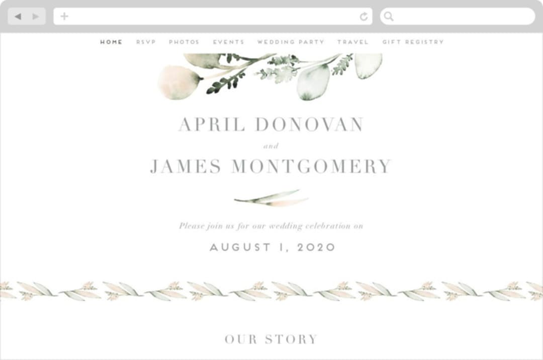 "Romantic Eucalyptus" - Wedding Website in Sage by Petra Kern - Desktop Design