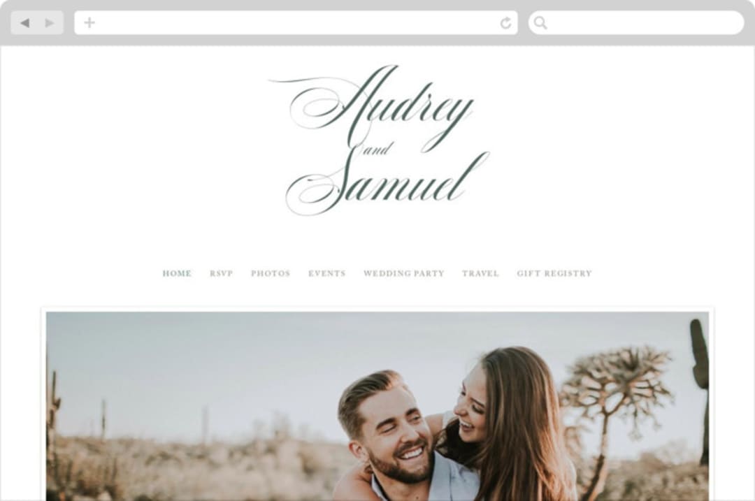 "Roman Shade" - Wedding Website in Evergreen by Carrie ONeal - Desktop Design