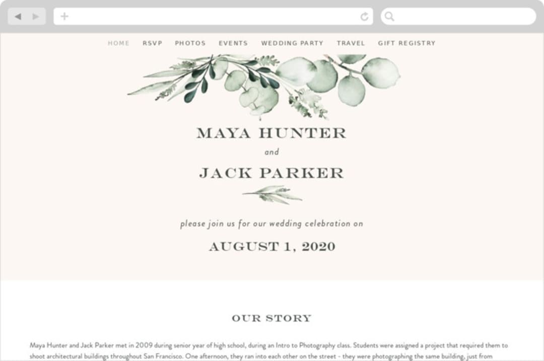 "Gentle Greens" - Wedding Website in Fern by Petra Kern - Desktop Design