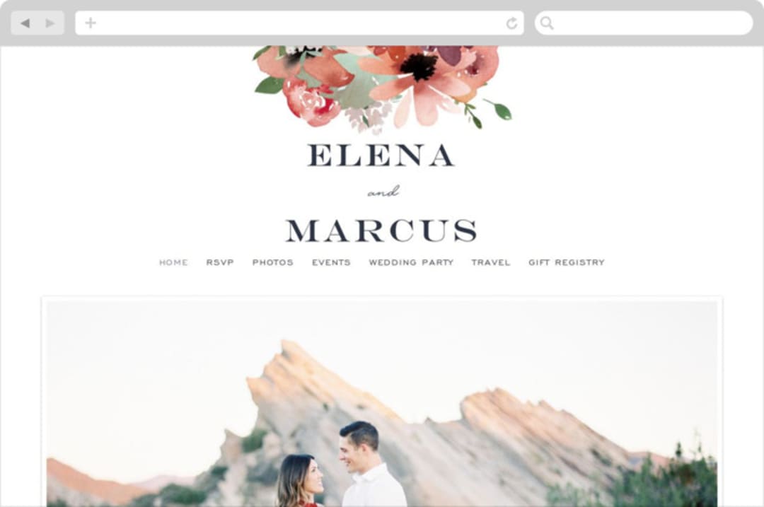 "Cascading Florals" - Wedding Website in Rouge by Leah Bisch - Desktop Design