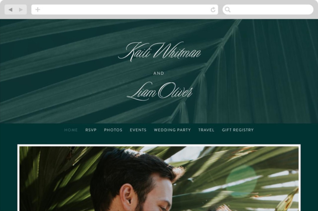 "Palm Layers" - Wedding Website in Palm Frond by Jill Means - Desktop Design