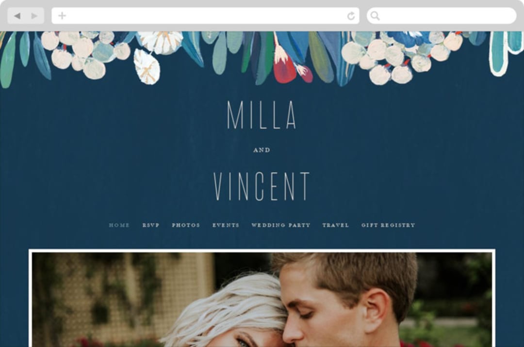 "Floral Burst" - Wedding Website in Ocean by Morgan Ramberg - Desktop Design
