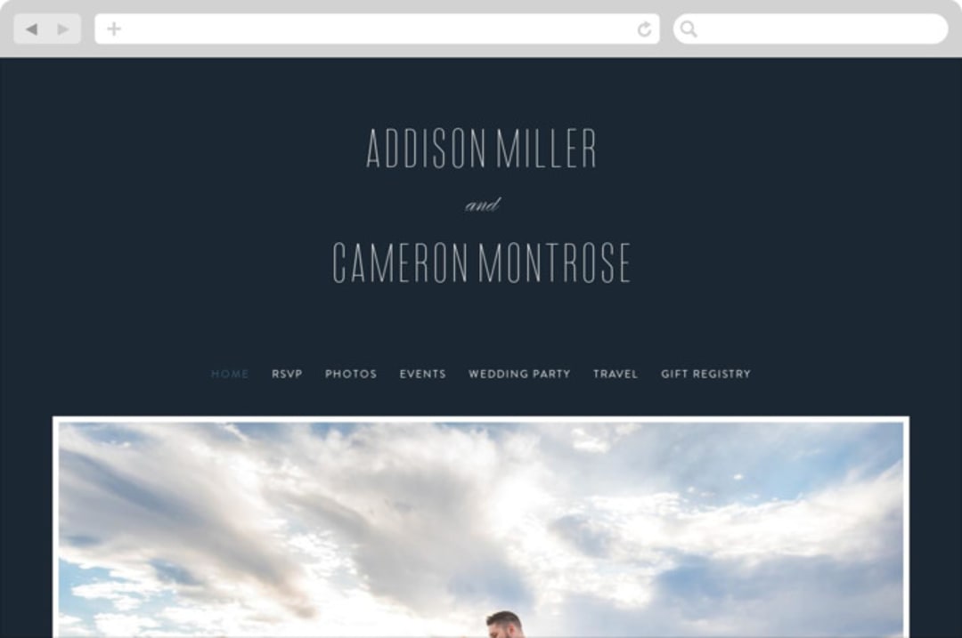 "Swoop" - Wedding Website in Midnight by Jen Banks - Desktop Design