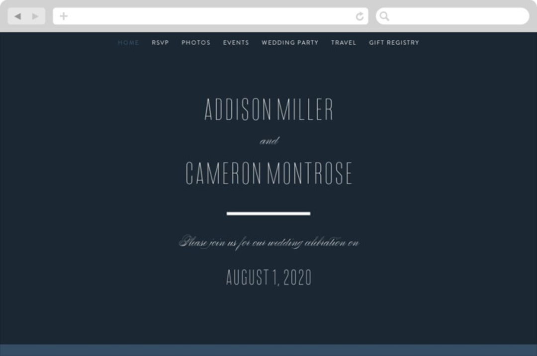 "Swoop" - Wedding Website in Midnight by Jen Banks - Desktop Design
