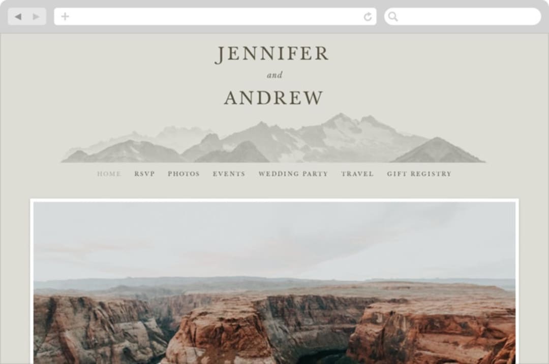 "Modern Mountain" - Wedding Website in Fog by Stephanie Biller - Desktop Design