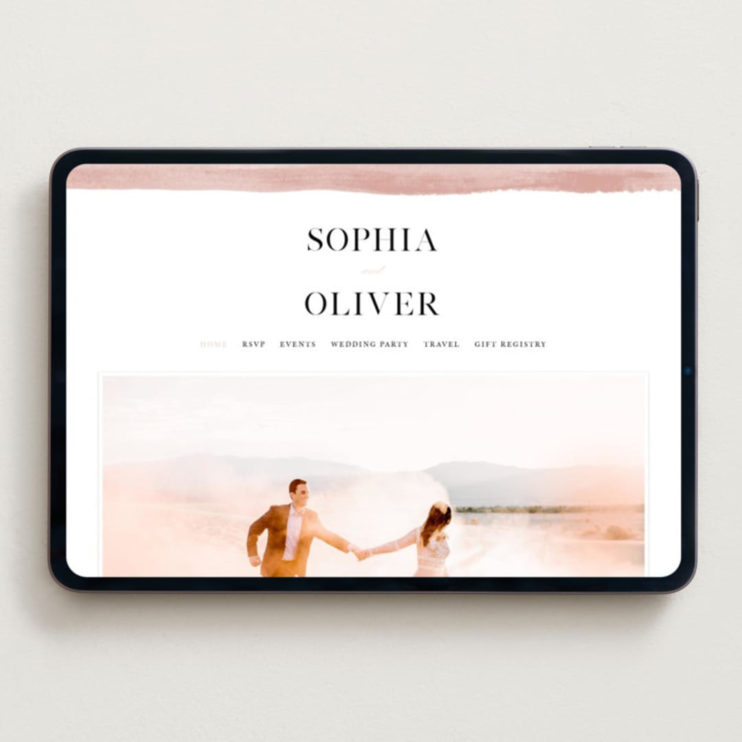 "First Love" - Wedding Website in Blush by Pixel and Hank - Desktop Design