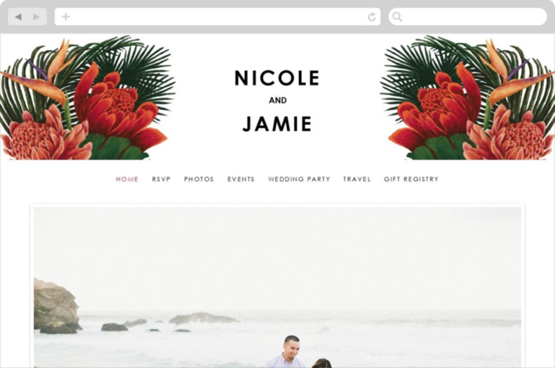 "Tropical Bouquet" - Wedding Website in Basil by Elly - Desktop Design