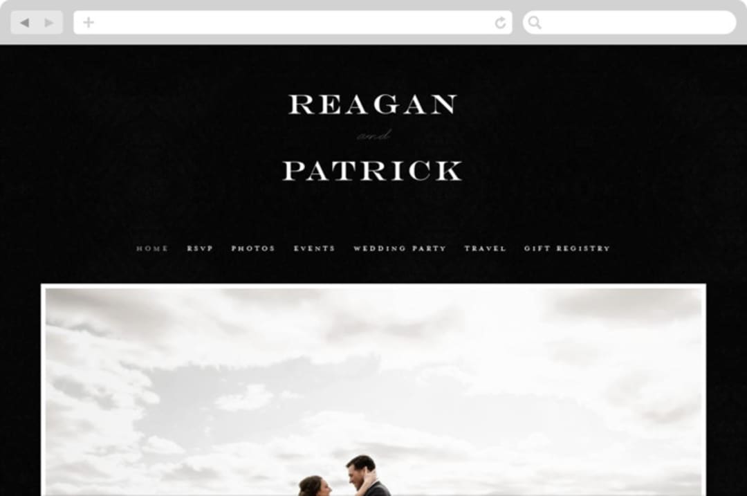 "Library Square" - Wedding Website in Charcoal by Meagan Christensen - Desktop Design