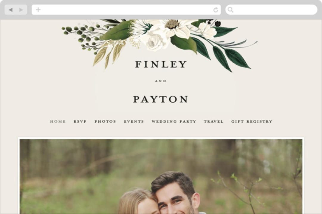 "Botanical Ring" - Wedding Website in Ivory by Susan Moyal - Desktop Design