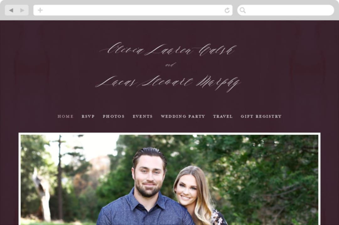 "Crush" - Wedding Website in Cabernet by Carolyn MacLaren - Desktop Design
