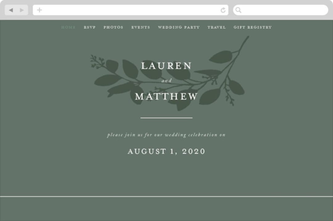 "Falling Branch" - Wedding Website in Eucalyptus by Amy Kross - Desktop Design