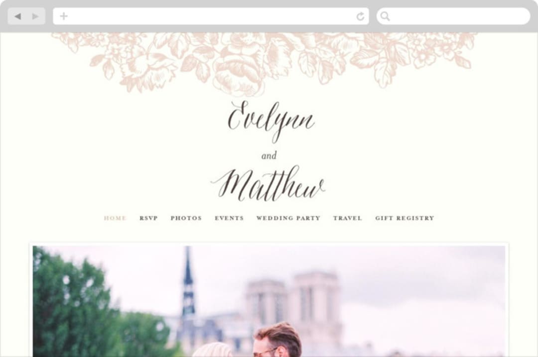 "French Roses" - Wedding Website in Blush by 2birdstone - Desktop Design