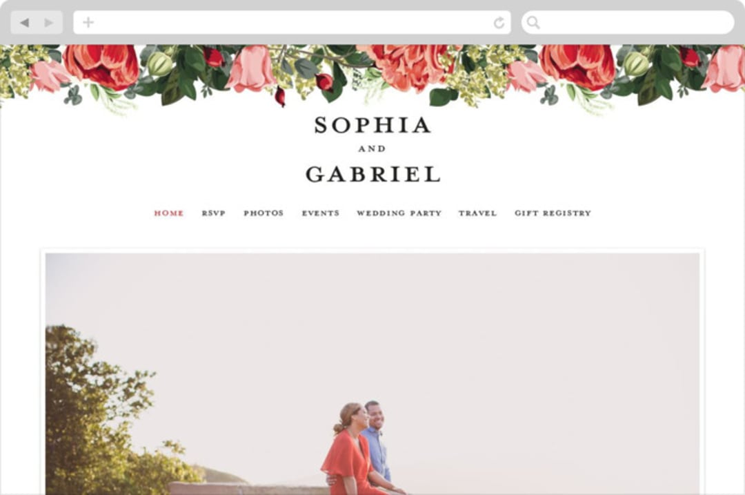 "Peonies Forever" - Wedding Website in Coral by Susan Moyal - Desktop Design