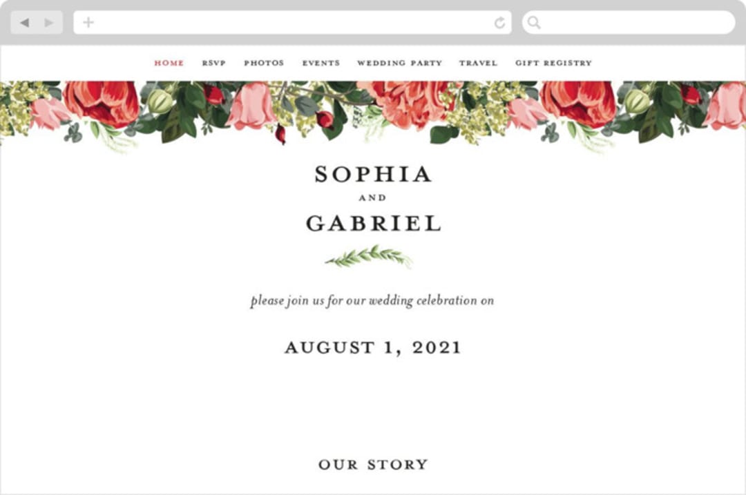"Peonies Forever" - Wedding Website in Coral by Susan Moyal - Desktop Design