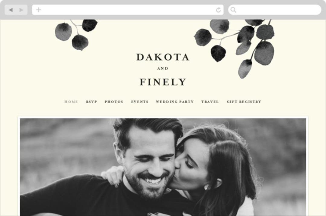 "Silver Dollar Eucalyptus" - Wedding Website in Ivory by Shannon Chen of Four Wet Feet Studio - Desktop Design