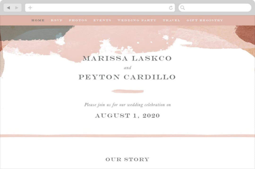 "Overlapping" - Wedding Website in Blush by Jennifer Wick - Desktop Design