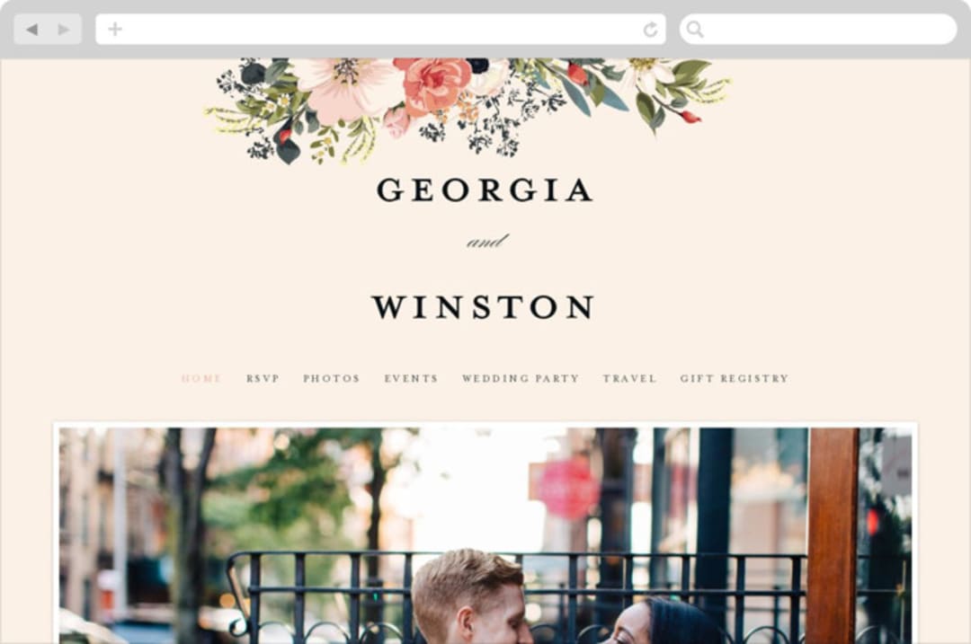 "Spring Botanicals" - Wedding Website in Papaya by Susan Moyal - Desktop Design