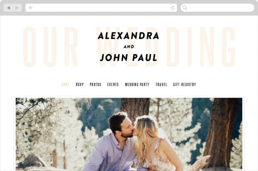 "With Great Joy" - Wedding Website in Peach by Up Up Creative - Desktop Design