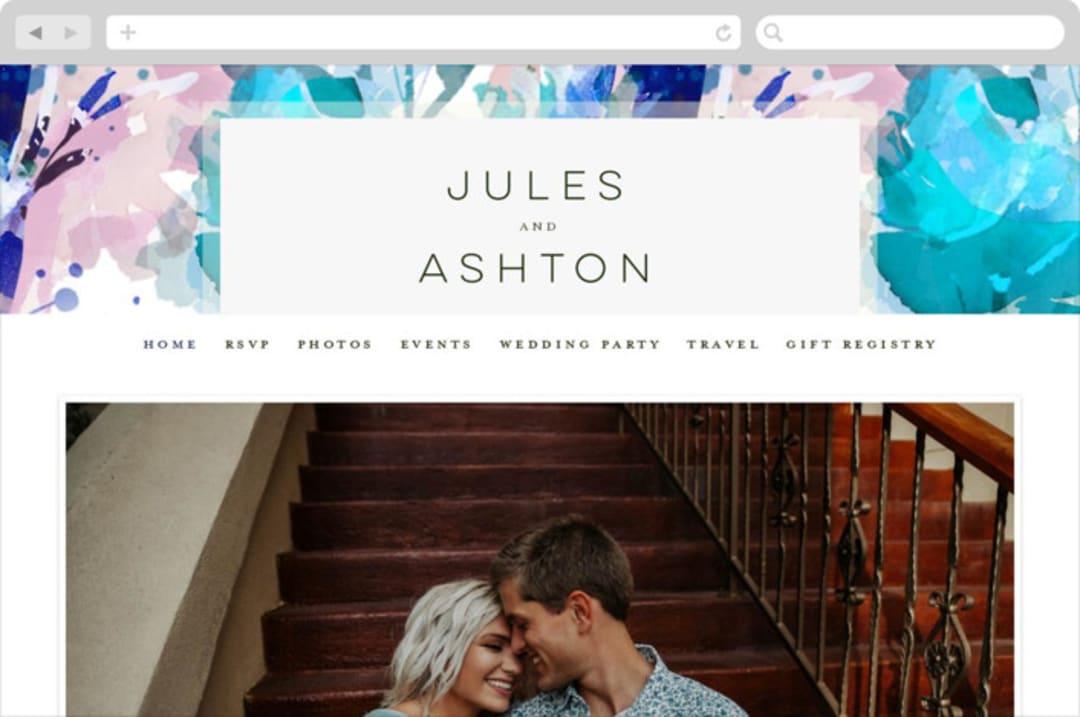 "Blissful Blooms" - Wedding Website in Celestial by Grace Kreinbrink - Desktop Design