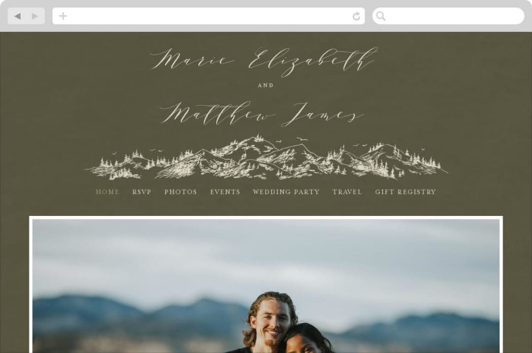 "into the mountains" - Wedding Website in Olive by Helen Halik - Desktop Design