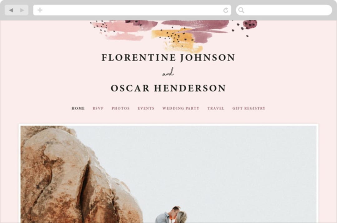 "Mod Brush" - Wedding Website in Blush by Lisa Fee Paura - Desktop Design