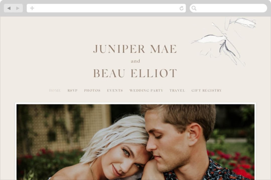 "Juniper" - Wedding Website in Blush by Mere Paper - Desktop Design