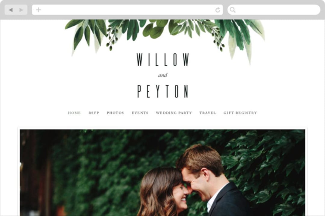 "Fresh Greens" - Wedding Website in Emerald by Susan Moyal - Desktop Design