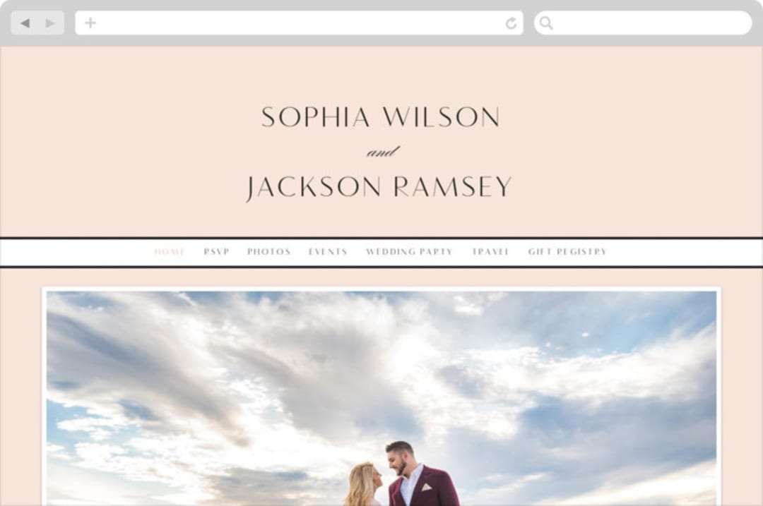 "Classical" - Wedding Website in Blush by Michelle Taylor - Desktop Design