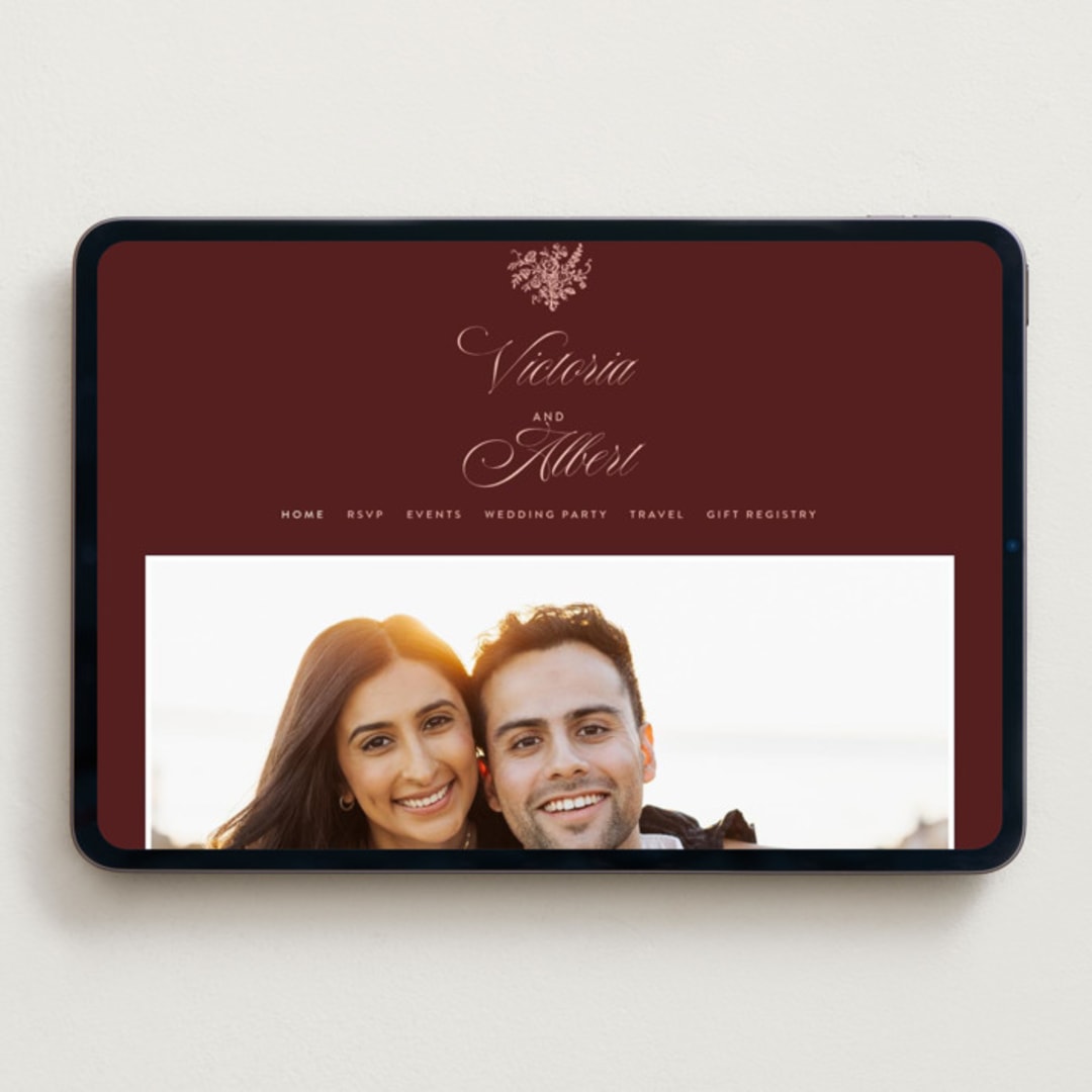 "Museum" - Wedding Website in Burgundy by Nazia Hyder - Desktop Design