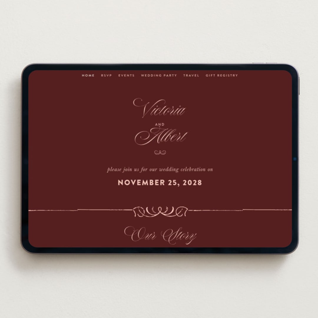 "Museum" - Wedding Website in Burgundy by Nazia Hyder - Desktop Design