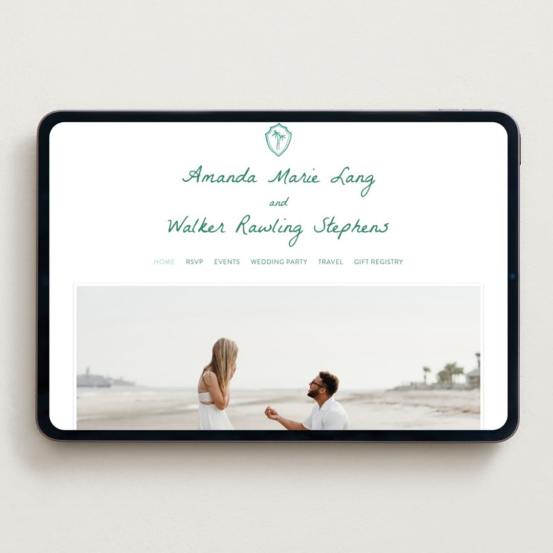 "Palm Tree Crest" - Wedding Website in Palm by Erika Firm - Desktop Design