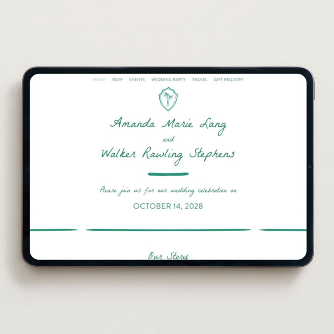 "Palm Tree Crest" - Wedding Website in Palm by Erika Firm - Desktop Design