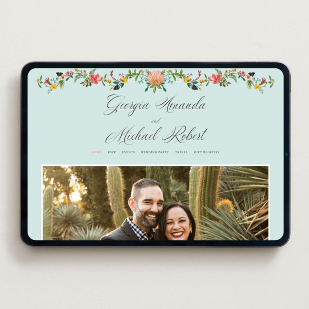 "Tropical Crest" - Wedding Website in Papaya by Susan Moyal - Desktop Design