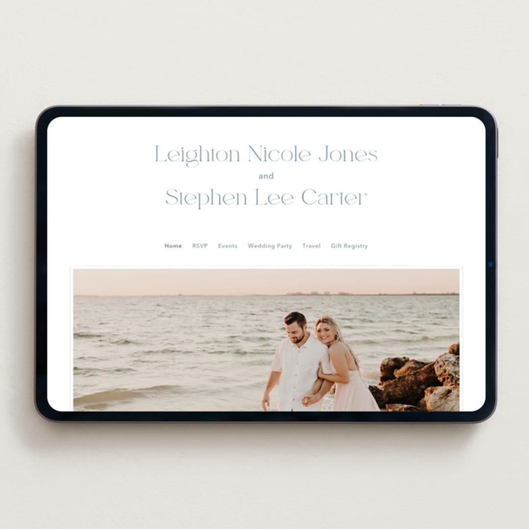 "Leighton" - Wedding Website in Lakeshore Blue by Jennifer Postorino - Desktop Design