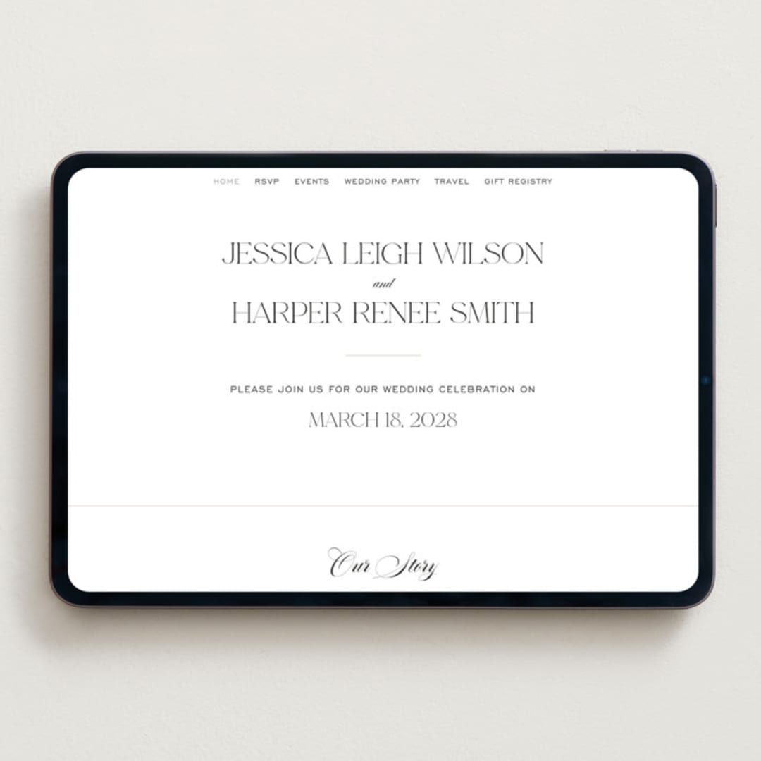 "Modern Romance" - Wedding Website in Obsidian by Jennifer Postorino - Desktop Design