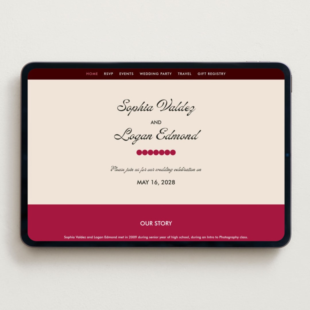 "Victorian Chic" - Wedding Website in Garnet by Morgan Kendall - Desktop Design