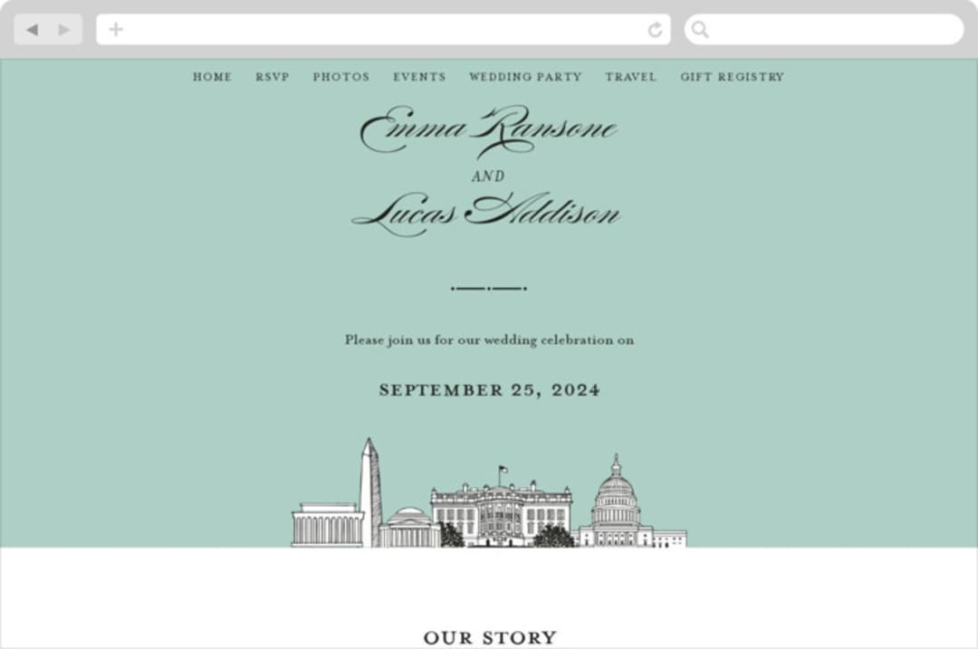 "Big City - Washington DC" - Wedding Website in Mint Green by Hooray Creative - Desktop Design