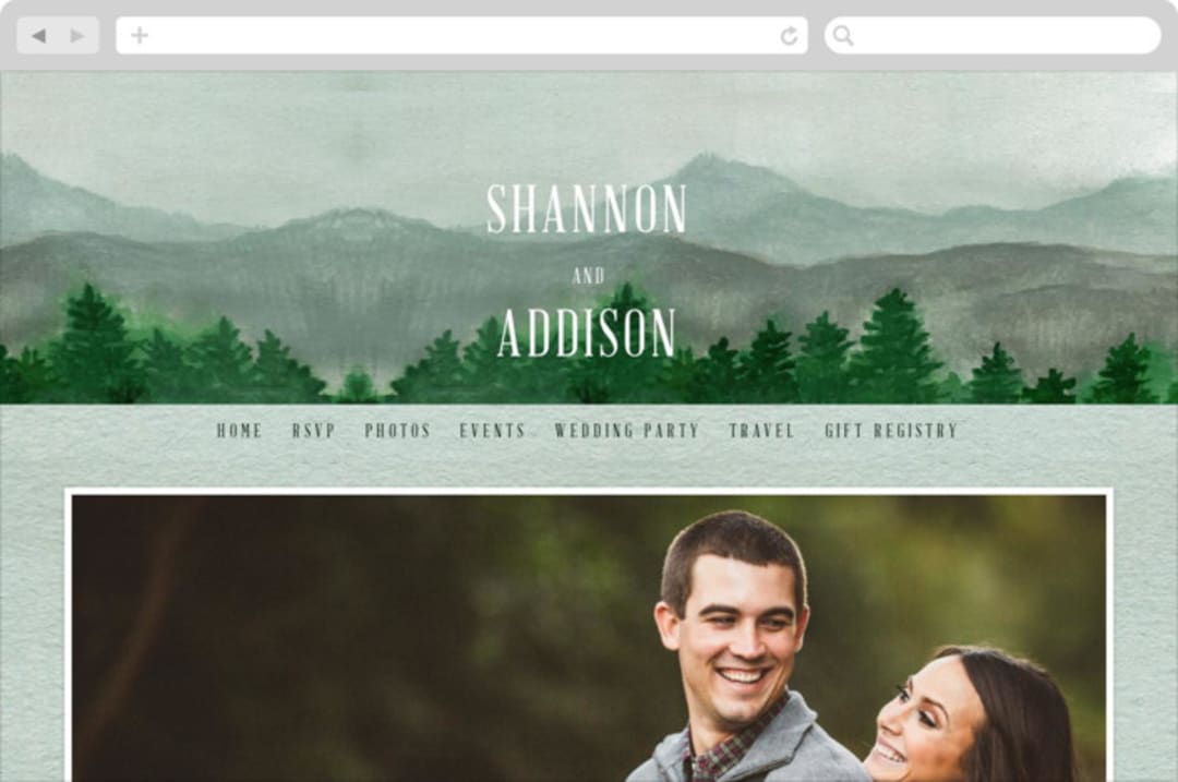 "Adventure Awaits" - Wedding Website in Smoke by Elly - Desktop Design
