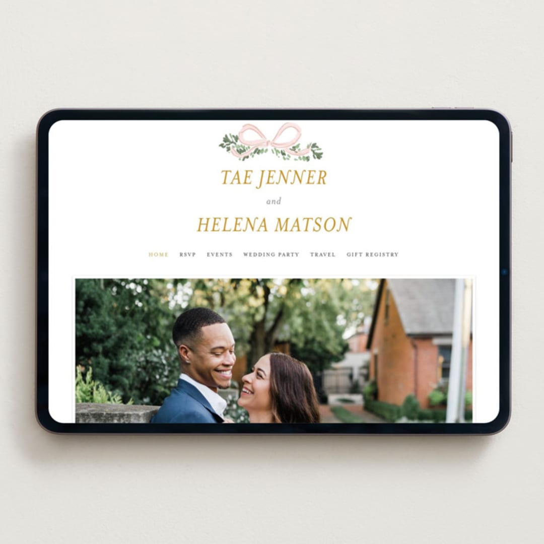 "Ribbonly Frame" - Wedding Website in Blush by Itsy Belle Studio - Desktop Design