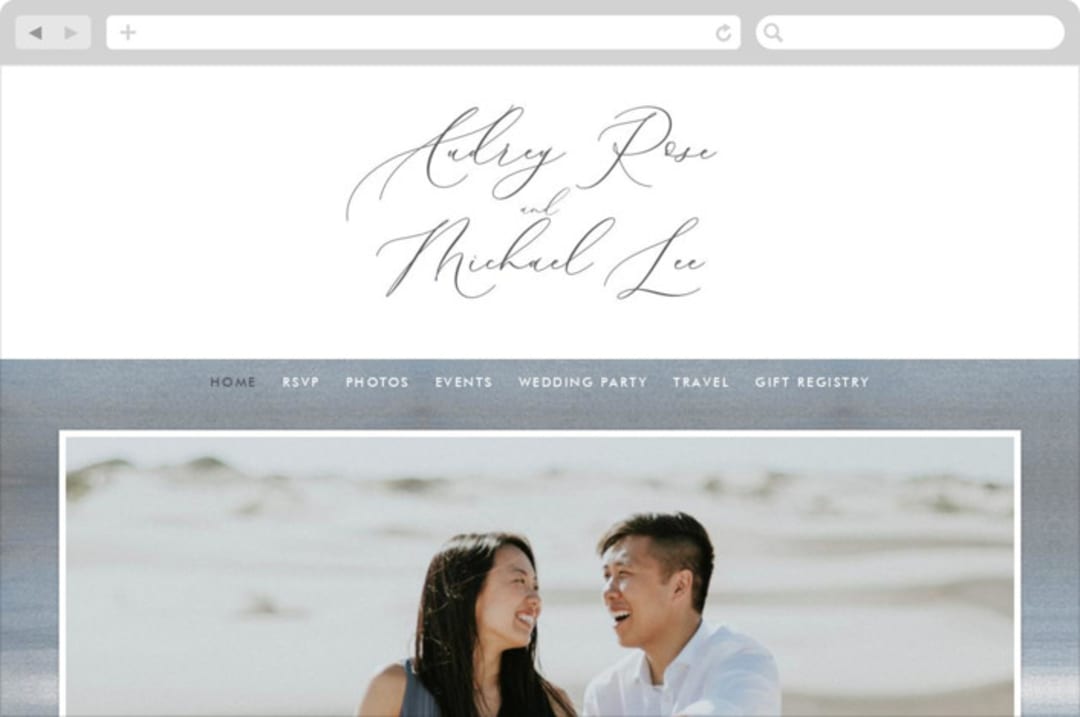 "Romantic Watercolor" - Wedding Website in Mist by Sparkvites - Desktop Design